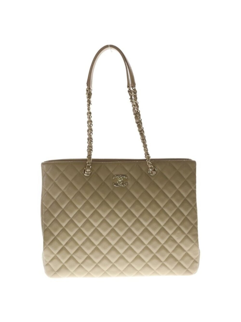 Chanel Quilted Caviar Leather Gold Chain Tote Bag Beige